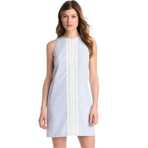 🌸London Times Crochet Lace Panel Seersucker Stripe Shift Dress Sz 10 Sleeveless🌸